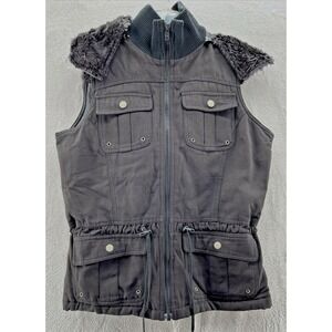 Titania Golf Vest Womens M Couture Club Fur Hooded Black Quilt Lined Inner Zip